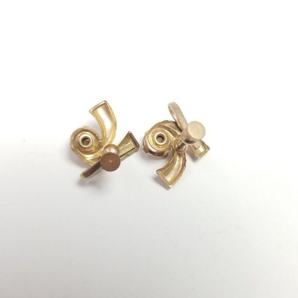 Vintage Retro Rhinestone Gold Tone Clip On Earrings Screw Backs, Minimal Sparkle - Picture 4 of 6
